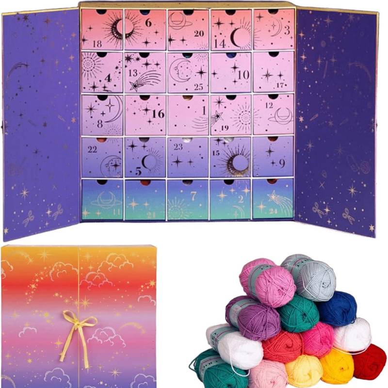 Crochet Society Adventskalender 2025 25 Tage Garn & Häkelmuster Countdown-Box, DIY Bastel-Weihnachtskalender Enthält Garn, Häkelgeschenke & von Joom DACH