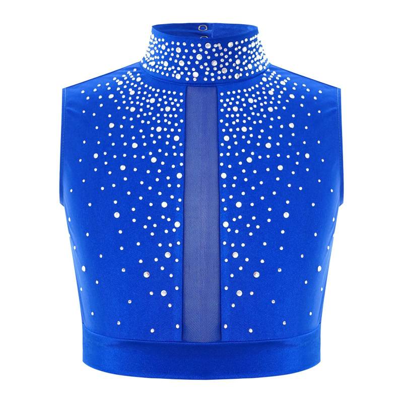 Crop Top für lyrischen Tanz mit Stehkragen, ärmellos, Schlüsselloch-Rücken, Strass-Details für zeitgenössische Aufführungen für Mädchen 7-8 Years blau von Joom DACH