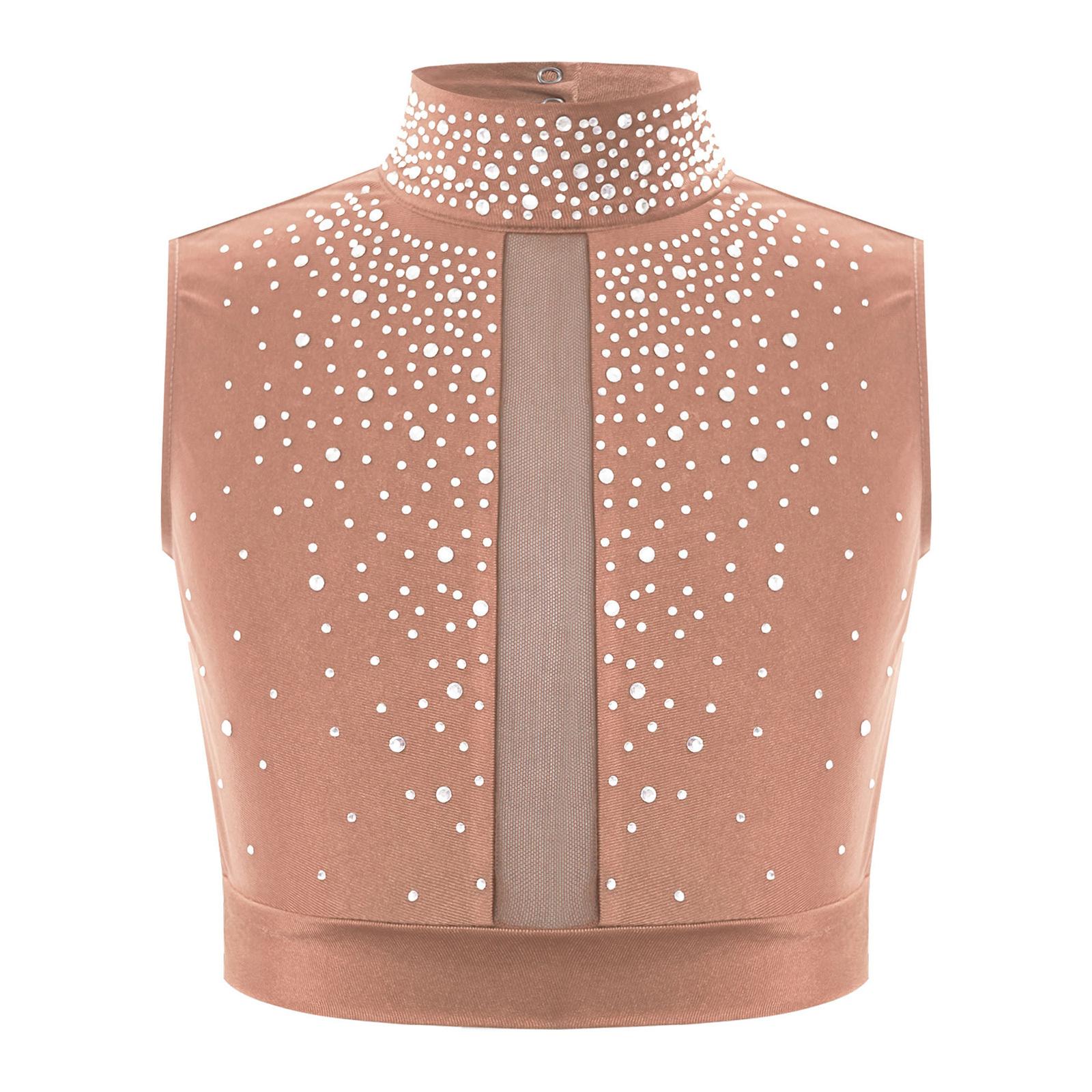 Crop Top für lyrischen Tanz mit Stehkragen, ärmellos, Schlüsselloch-Rücken, Strass-Details für zeitgenössische Aufführungen für Mädchen 9-10 Years rosa von Joom DACH