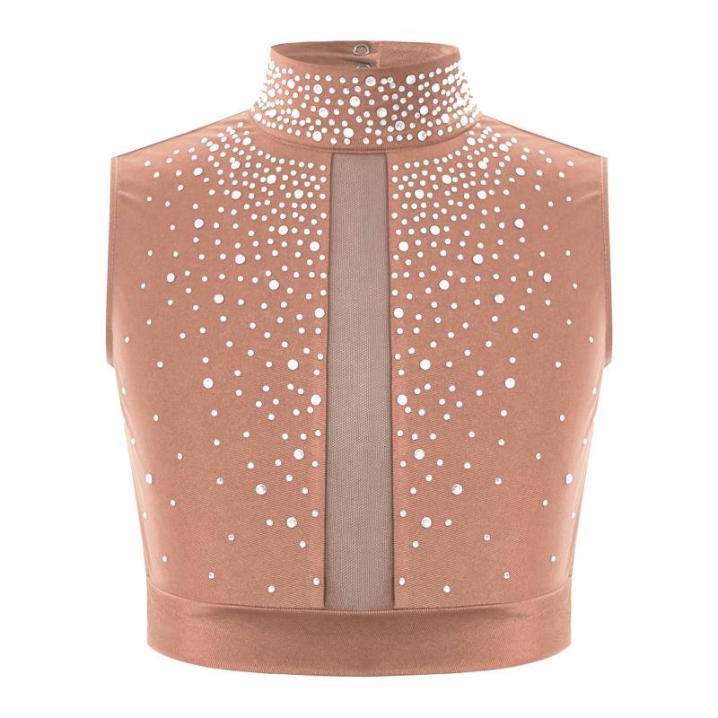 Crop Top für lyrischen Tanz mit Stehkragen, ärmellos, Schlüsselloch-Rücken, Strass-Details für zeitgenössische Aufführungen für Mädchen 9-10 Years rosa von Joom DACH