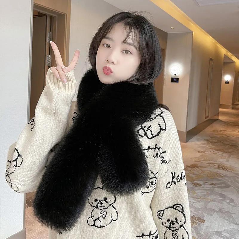 Cross Furry Großer Schal, Imitat aus Fuchs-Kaninchenfell, Pelzkragen für Wärme und verdickter Schal für Damen one size schwarz von Joom DACH