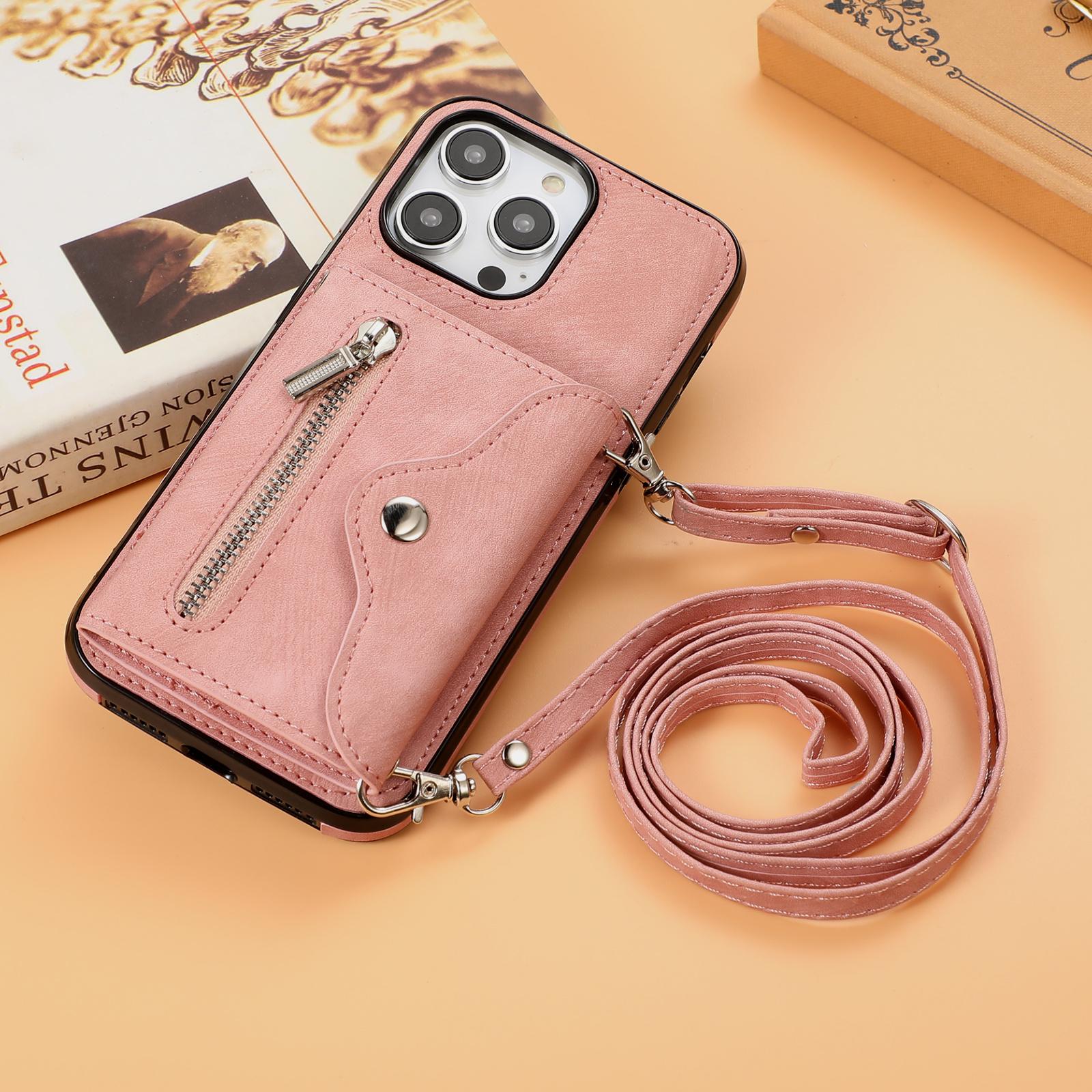 Crossbody Schultergurt Reißverschluss Portemonnaie Ledertasche für Samsung Galaxy S23 S22 S21 S20 S10 A52 A72 A14 A24 Multi-Card Slot Orgel Design Stand Cover iPhone 7/8/SE2/SE3 rose gold von Joom DACH