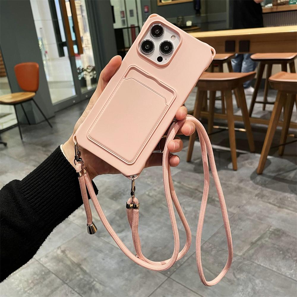 Crossbody Wallet Card Slot Flüssigsilikonhülle für iPhone 15 14 13 12 11 Pro Max 15 14 Plus XS Max XR X 6 6s 7 8 Plus Lanyard Rope Soft Cover iPhone 14 Pro rosa von Joom DACH