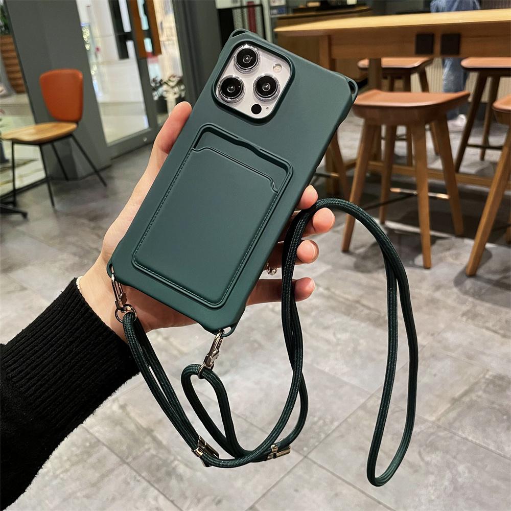 Crossbody Wallet Card Slot Flüssigsilikonhülle für iPhone 15 14 13 12 11 Pro Max 15 14 Plus XS Max XR X 6 6s 7 8 Plus Lanyard Rope Soft Cover iPhone 15 dunkelgrüne von Joom DACH