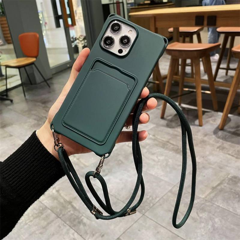 Crossbody Wallet Card Slot Flüssigsilikonhülle für iPhone 15 14 13 12 11 Pro Max 15 14 Plus XS Max XR X 6 6s 7 8 Plus Lanyard Rope Soft Cover iPhone 15 dunkelgrüne von Joom DACH