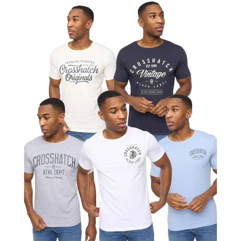 Crosshatch Herren College-Thema Sortierte Designs T-Shirt (Packung mit 5) L schwarz von Joom DACH