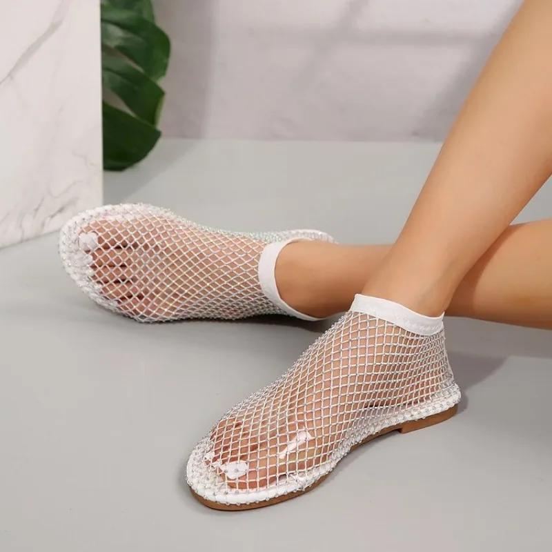 Crystal Loafers Woman LuxuryDesigner Mesh Flats Casual Walking Shoes  New Summer Shallow Dress Cool Boots Sandals 38 weiß von Joom DACH