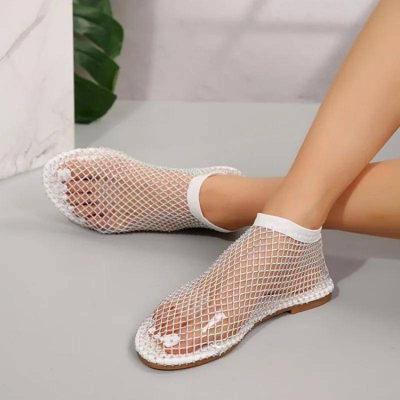 Crystal Loafers Woman LuxuryDesigner Mesh Flats Casual Walking Shoes  New Summer Shallow Dress Cool Boots Sandals 38 weiß von Joom DACH