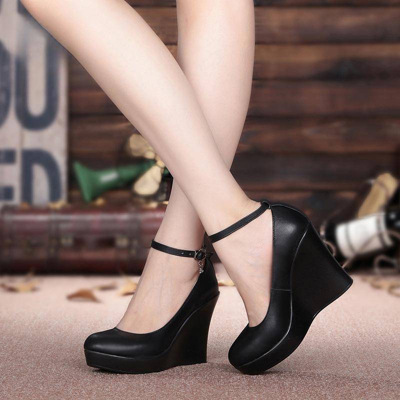 Crystal Queen High Heels Plateau Keilabsatz Damen Pumps Damen Flock Schnalle Schleife Knöchelriemen Hochzeitsschuhe Rund Schwarz 8cm 10cm 33 von Joom DACH