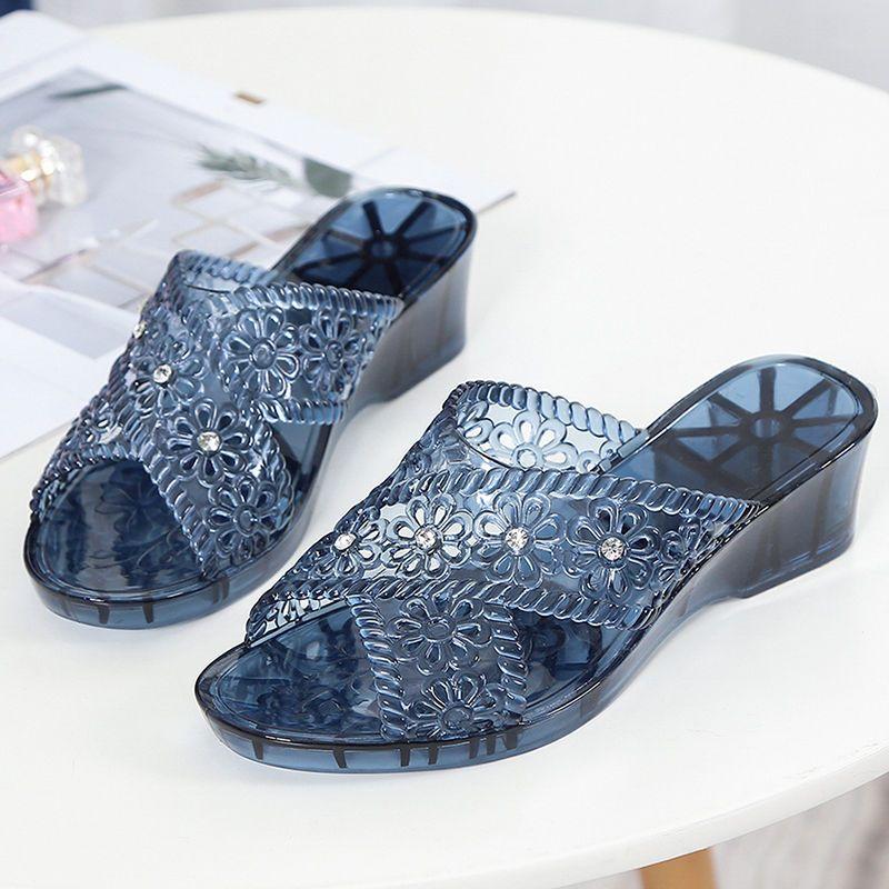 Crystal Sandals Damen Sommer High Heel Flip Flops Tragen Strand rutschfeste Hausschuhe mit schrägen Absätzen 39 blau von Joom DACH