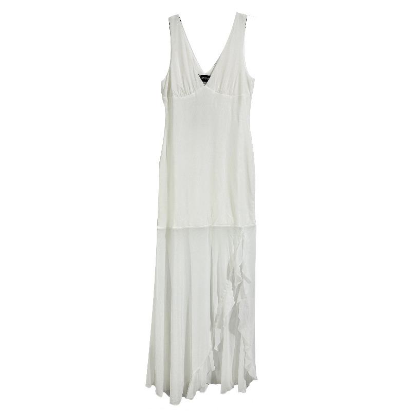 Curvphilo Tief ausgeschnittenes ärmelloses Kleid Mesh Rüschen Bodycon Maxikleid für Damen Doppelt gefüttert Cocktailparty Kleid M von Joom DACH