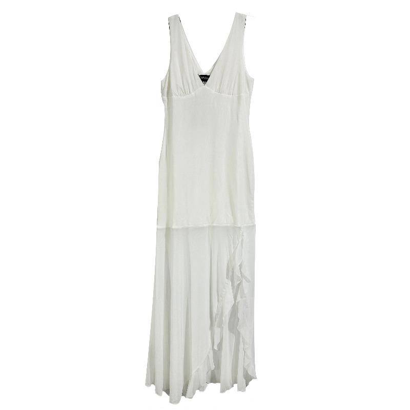 Curvphilo Tief ausgeschnittenes ärmelloses Kleid Mesh Rüschen Bodycon Maxikleid für Damen Doppelt gefüttert Cocktailparty Kleid M von Joom DACH