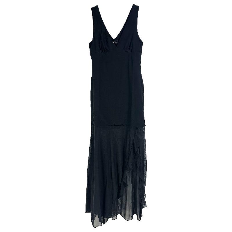 Curvphilo Tief ausgeschnittenes ärmelloses Kleid Mesh Rüschen Bodycon Maxikleid für Damen Doppelt gefüttert Cocktailparty Kleid M schwarz von Joom DACH