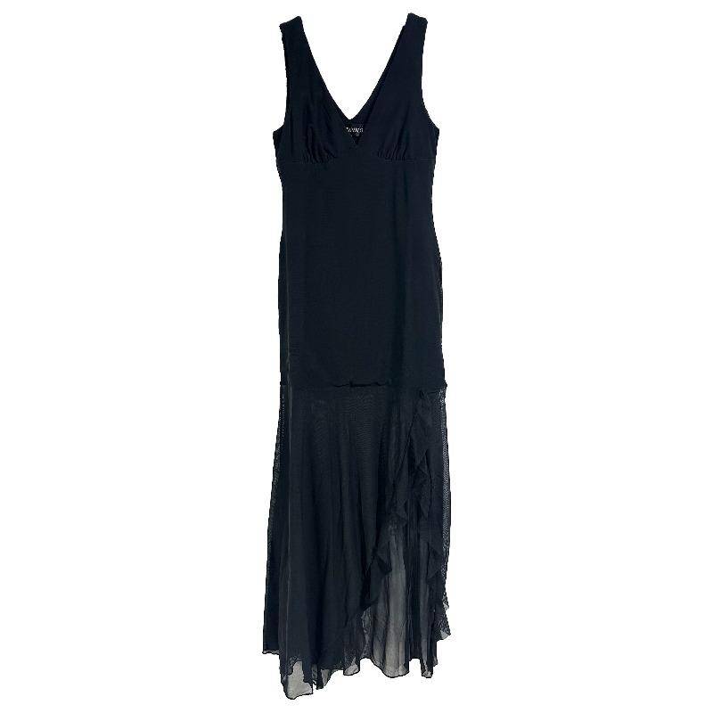 Curvphilo Tief ausgeschnittenes ärmelloses Kleid Mesh Rüschen Bodycon Maxikleid für Damen Doppelt gefüttert Cocktailparty Kleid M schwarz von Joom DACH