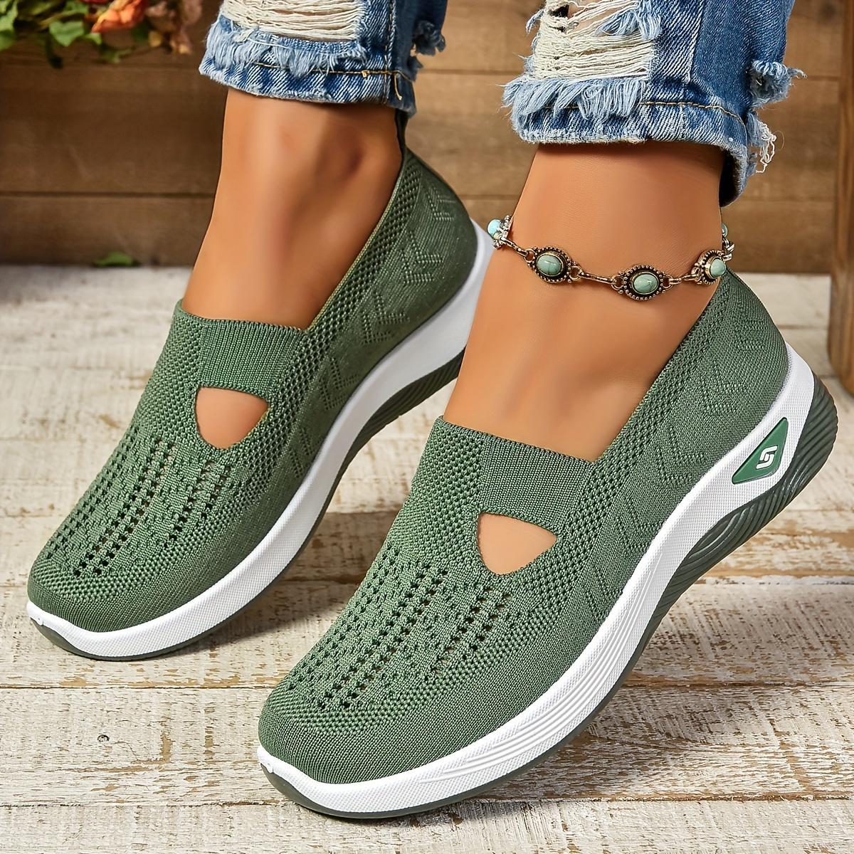 Cut-out-Sneakers für Damen, lässige, atmungsaktive Slip-On-Wanderschuhe, leichte, flache Outdoor-Schuhe 40 dunkelgrüne von Joom DACH