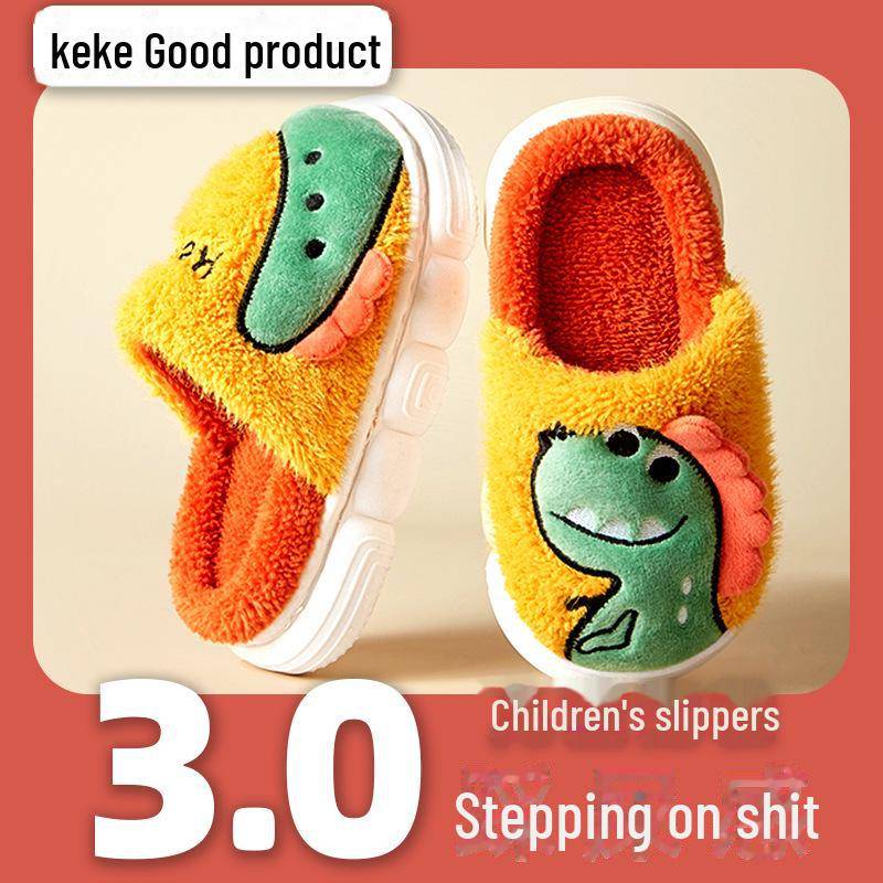 Niedliche Dinosaurier Kinderhausschuhe: Warme, verdickte Baumwolle für drinnen mit Absätzen für Mädchen im Herbst und Winter 30/31 (5-7 years) von Joom DACH