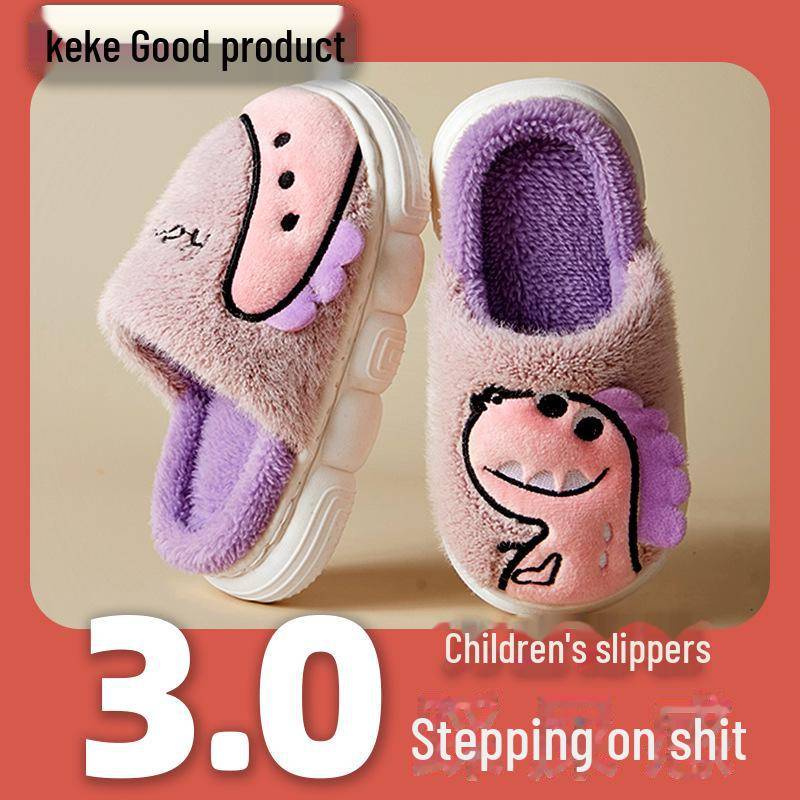 Niedliche Dinosaurier Kinderhausschuhe: Warme, verdickte Baumwolle für drinnen mit Absätzen für Mädchen im Herbst und Winter 32/33 (7-9 years) von Joom DACH