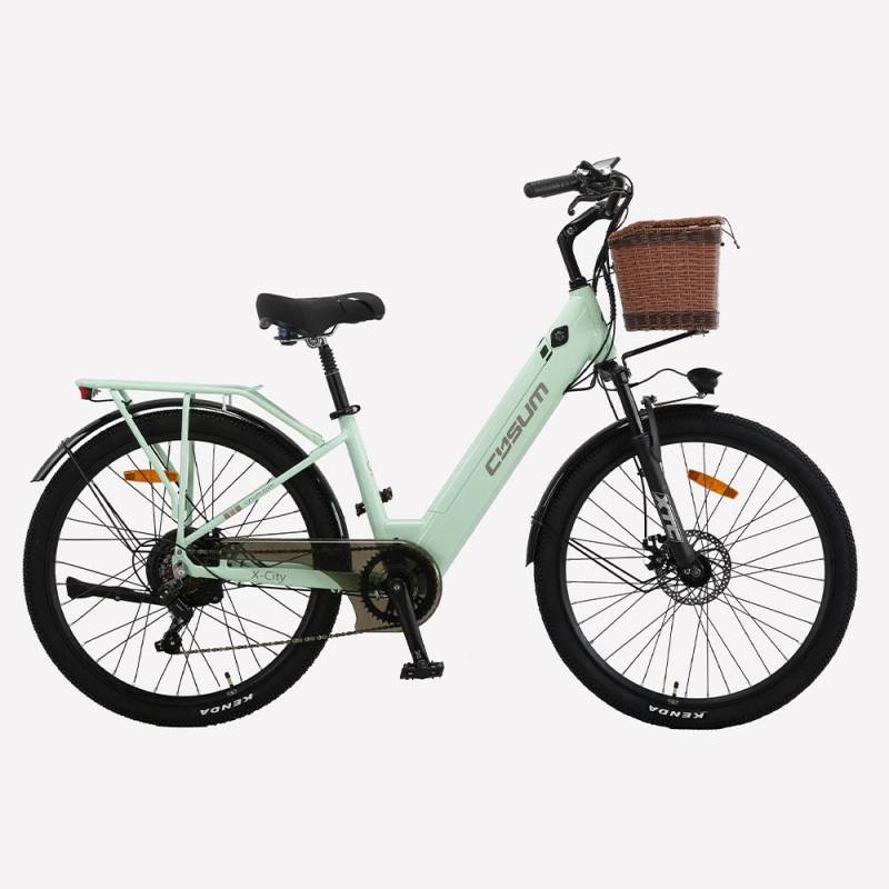 Cysum X-city Damen-Pendel-E-Bike mit Kindersitz am vorderen Rahmen, 48V10.4Ah Akku, 250W Elektrofahrrad, 26-Zoll-Reifen, Outdoor-Elektrofahrrad grün von Joom DACH
