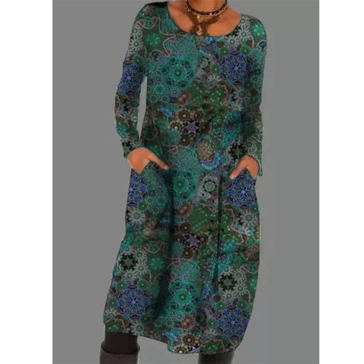 DAFIFY Damenmode Frühling Herbst Farbblock-Print Langarm O-Ausschnitt Lockere Taille Lässige Kleider XXXXXL von Joom DACH