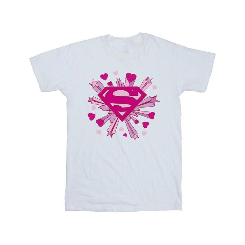DC Comics Mädchen Superman Pink Hearts And Stars Logo Baumwoll-T-Shirt 3-4 Years weiß von Joom DACH
