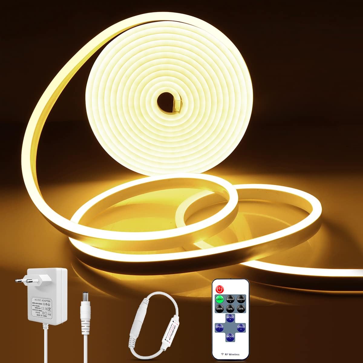 DC12V Neonlicht-LED-Streifen mit RF-Fernbedienung, SMD 2835, 120 LEDs/M, flexible Seilröhrenlampe, wasserdicht, für Zuhause, Weihnachtsdekoration 2m warm weiße von Joom DACH