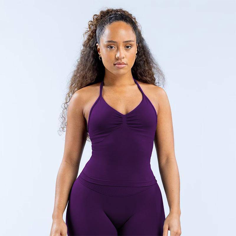DFYNE Nahtloser Neckholder-Sport-BH mit integriertem Brustpolster - Hochelastisches Yoga-Weste für Damen M von Joom DACH