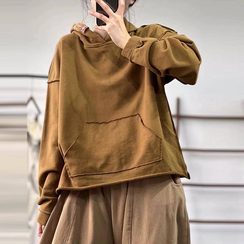 DIMANAF 2024 Neue Hoodies & Sweatshirts T-Shirt Frauen Hut Lose Beiläufige Grundlegende O-ansatz Herbst Tops Neue Pullover One size hellbraun von Joom DACH