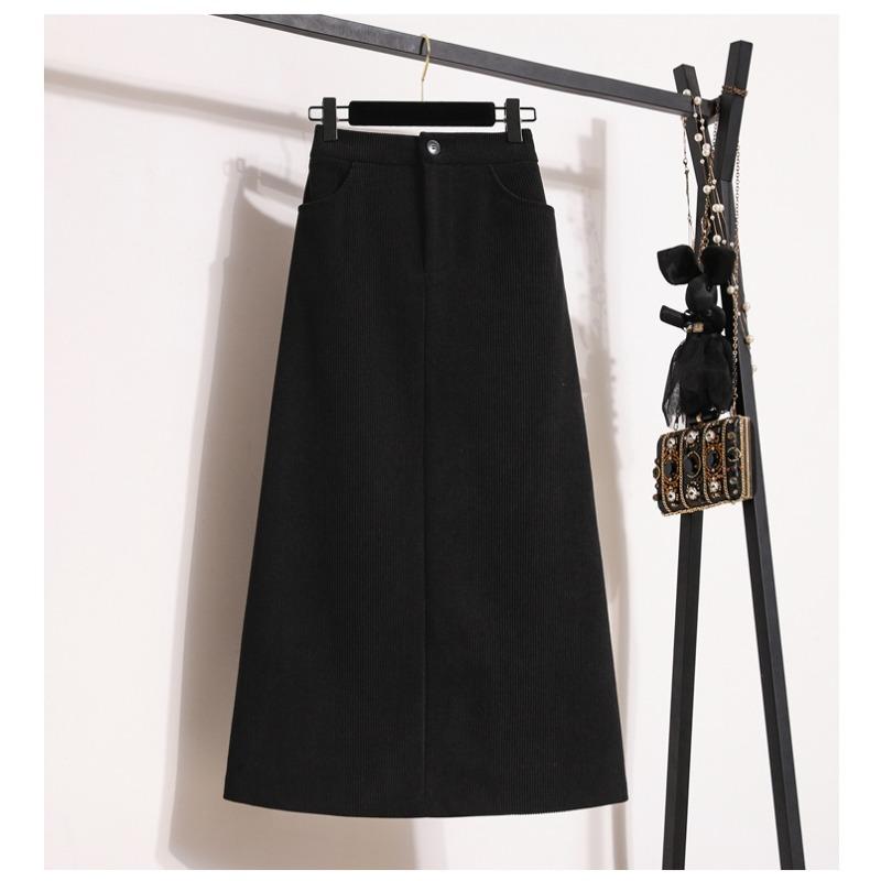 DIMANAF 2024 Plus Größe Frauen Röcke Herbst Winter Dicke Elastische Oversize Mode Split Rock Langen Rock Elegante Falten Rock 5XL schwarz von Joom DACH