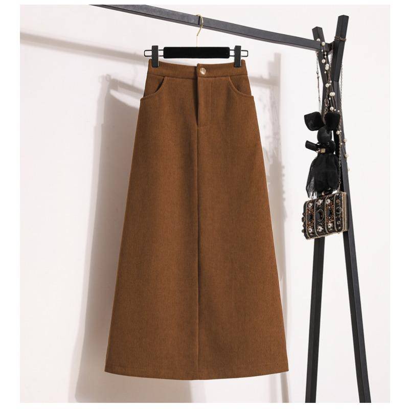 DIMANAF 2024 Plus Größe Frauen Röcke Herbst Winter Dicke Elastische Oversize Mode Split Rock Langen Rock Elegante Falten Rock XXL braun von Joom DACH