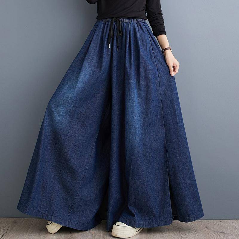 DIMANAF 2024 Sommer Große Größen Damen Jeans Lange Hosen Basic Hose Lockere Hose mit weitem Bein Lässig Einfarbig Blau Große Größe 2XL navy blau von Joom DACH