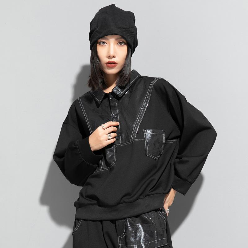 DIMANAF 2025 Damen Übergröße Frühling Hemd Bluse Uni Lässig Langarm Knöpfe Mode Oberteile T-Shirts Locker Neu L schwarz von Joom DACH