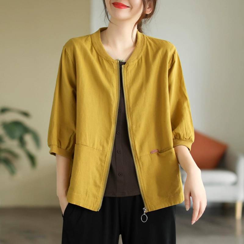 DIMANAF 2025 Frühlingsmantel Große Größe Jacke Frauen Leinen Langarm Taschen Mode Tops Tees Lose Tees Neu One Size orange von Joom DACH