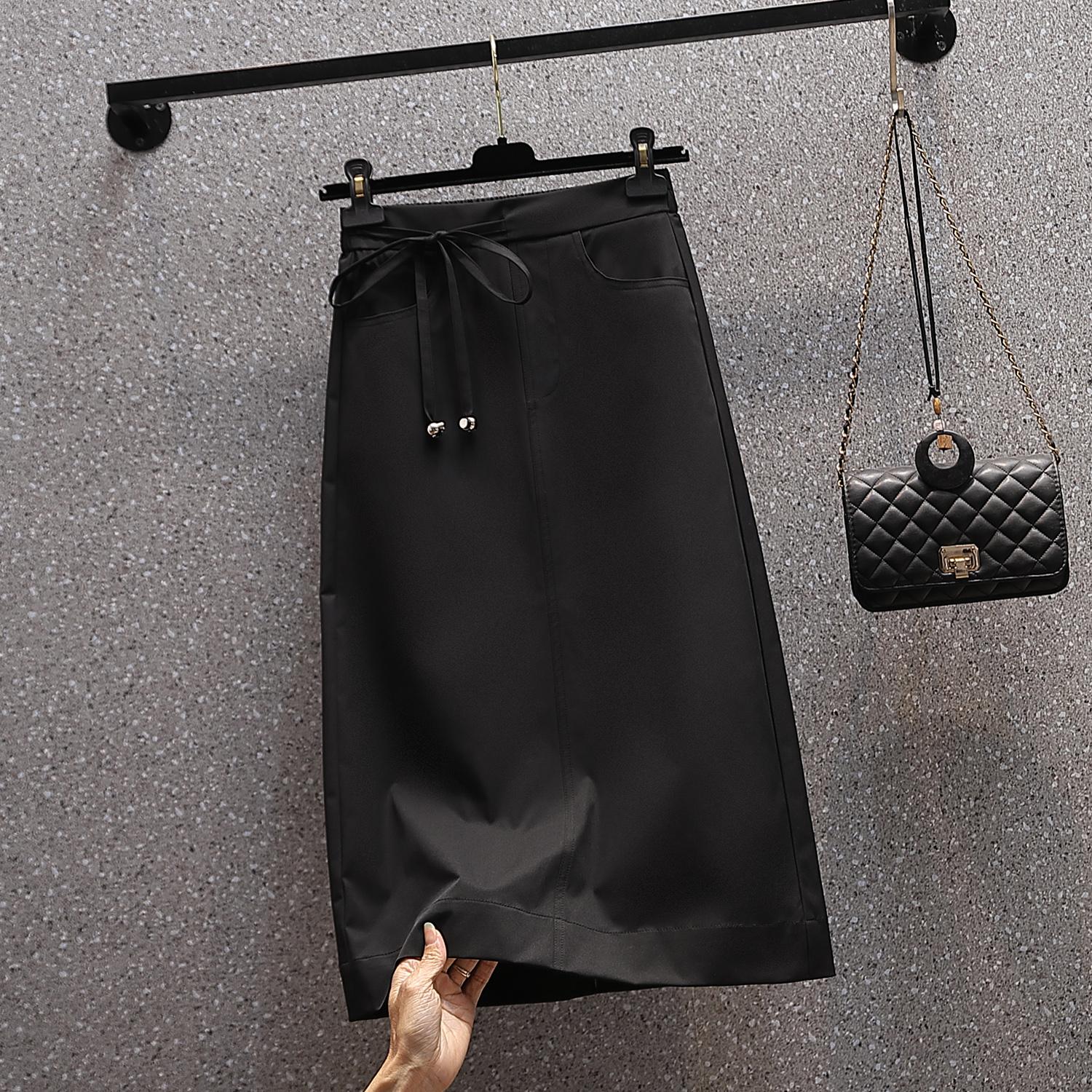 DIMANAF 2025 Sommer Damen Übergröße Röcke Vintage Elastisch Uni A-Linie Elegante Röcke Neu Hohe Taille XL schwarz von Joom DACH