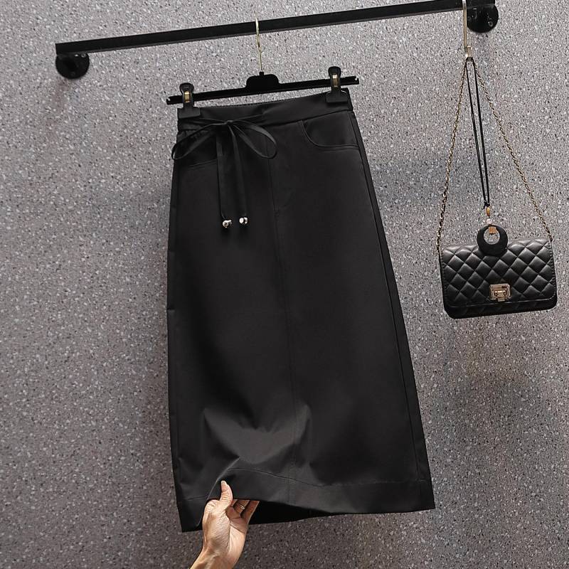 DIMANAF 2025 Sommer Damen Übergröße Röcke Vintage Elastisch Uni A-Linie Elegante Röcke Neu Hohe Taille XL schwarz von Joom DACH