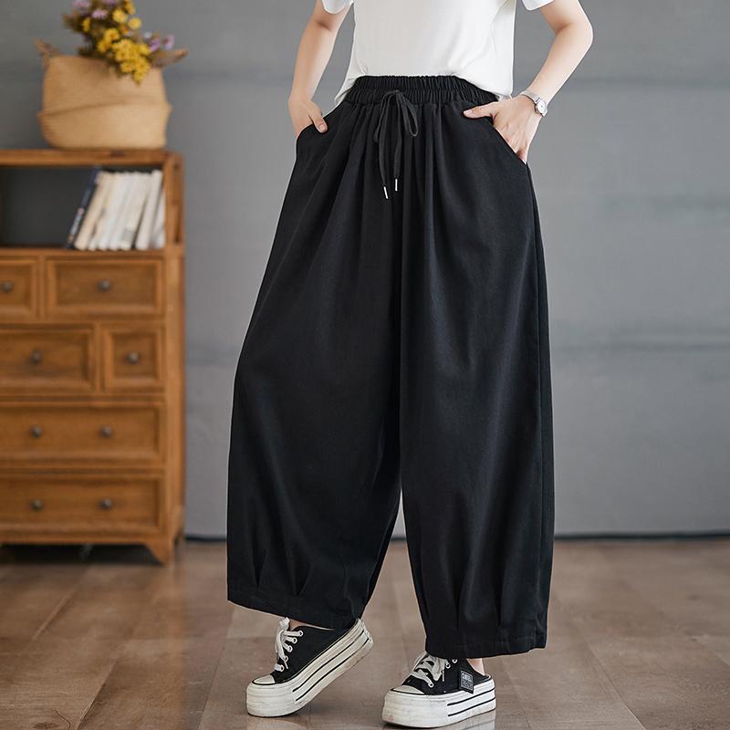 DIMANAF 2025 Sommer Übergröße Damen Hose Hose Locker Weitbeinige Hose Lässig Uni Vintage Große Größe Jeans L schwarz von Joom DACH