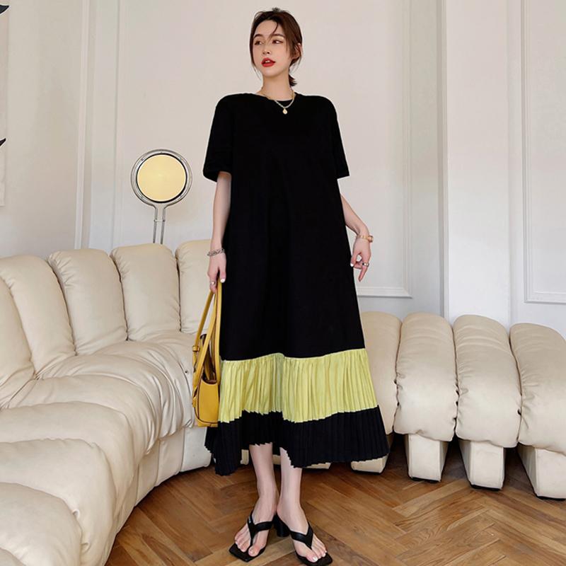 DIMANAF Damen Langes Kleid, Sommer, Übergröße, modisch, Schwarz, locker, lässig, Übergröße, Baumwolle L schwarz von Joom DACH