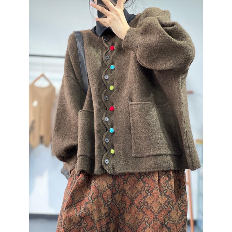 DIMANAF Winter Plus Size Herbst Damen Pullover mit einfarbigen Knöpfen, Strickmode, Übergröße, lässiger Stil, lockerer Strickjacke One Size grau von Joom DACH