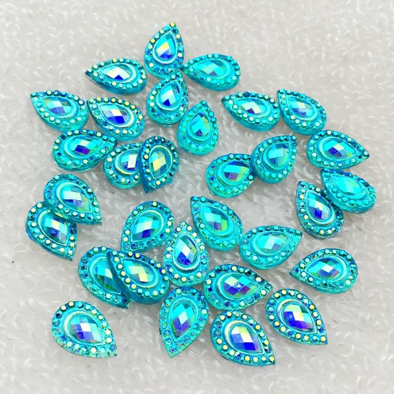 DIY 100 Stück 8*12mm Tropfen AB Flatback Strassstein Kristall für Hochzeitsdekoration Bekleidungszubehör Knöpfe -A48 blau von Joom DACH