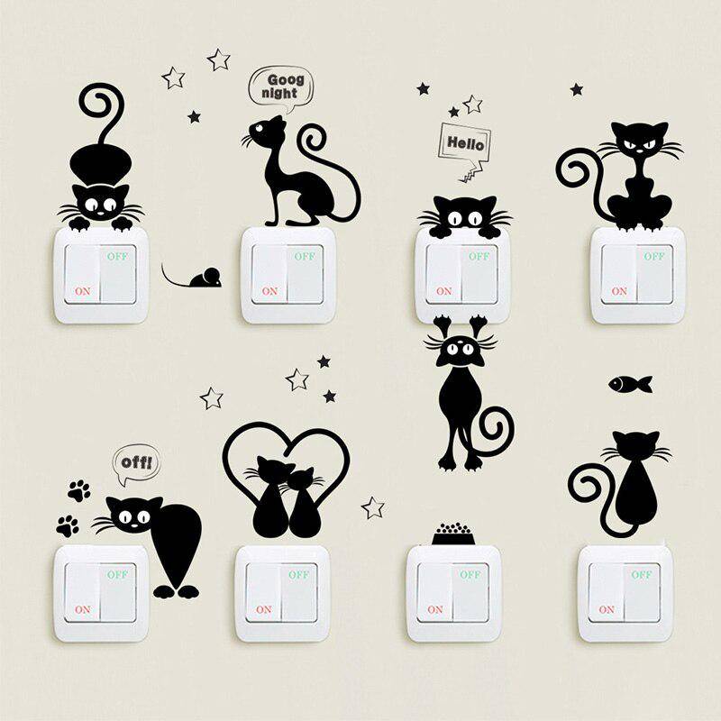 DIY Dekoration Wandtattoos PVC Wandbild Kunst Cartoon Katze Lichtschalter Telefon Tiere Wandaufkleber von Joom DACH