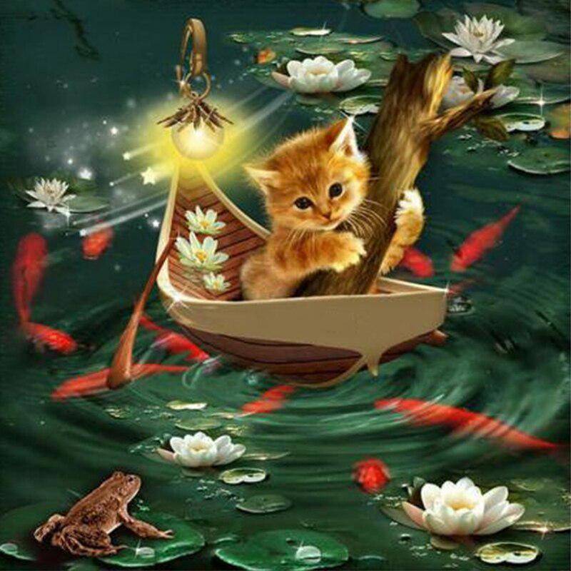 DIY Diamant Malerei Katze & Fisch Kreuzstich Needleeork volle Runde Diamant Mosaik Home Decor Bild 30x30CM von Joom DACH
