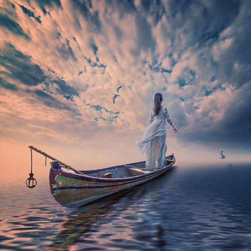 DIY Diamant Malerei Kreuzstich Mädchen auf dem Boot Diamant Stickerei Dekoration Gemälde 30x30CM von Joom DACH