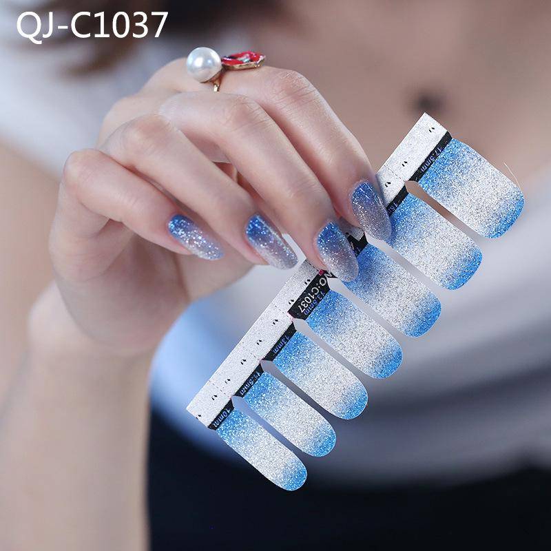 DIY Full Cover Selbstklebende Aufkleber Polnische Folien Tipps Wraps Glitzer Farbverlauf Glänzende Nagelaufkleber QJ-C-1037 von Joom DACH