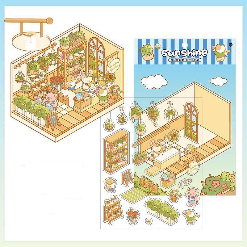 DIY Handgemachte Niedliche Cartoon Aufkleber Süße Blume Zimmer Bibliothek Bäckerei Serie Scrapbooking Aufkleber 3D Visuelle Stapeln Aufkleber 140*180mm von Joom DACH