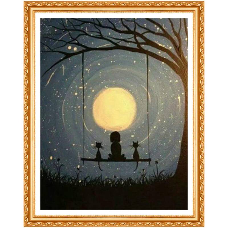DIY Mädchen Katze Mond 5D Runde Diamant Malerei Kreuzstich Home Decor Stickerei Handwerk Wandmalerei 20X30CM von Joom DACH