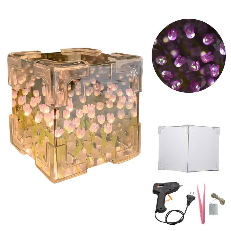 DIY Tulpenlampe 2-in-1 Spiegel Blumen Nachtlicht Unvollendete Handarbeit Handwerk Dekorative Lampe 24 Blume EU Plug rosa von Joom DACH