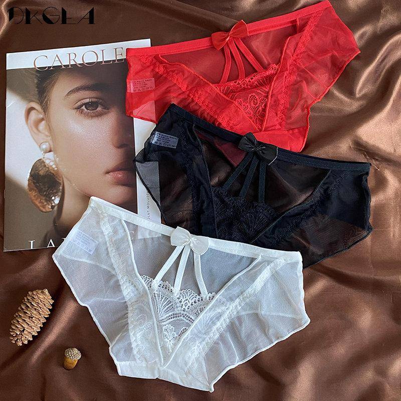 DKGEA 3Pcs Höschen Sexy Low-Rise Briefs Spitze Frauen Unterwäsche Schwarz Weiß Rot Transparente Unterhose M von Joom DACH
