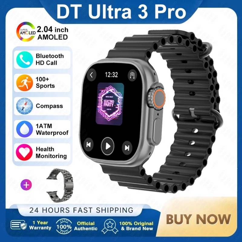 DT Ultra 3 Smartwatch Amoled Bildschirm 4GB MP3 MP4 Player Bluetooth Netzwerkfreigabe App Store ChatGPT Smart AI Uhr Herren Sportuhr Silicone + Steel schwarz von Joom DACH