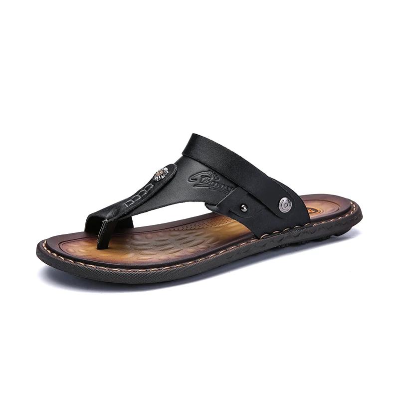 DUDELI Heißer Verkauf Männer Sandalen Aus Echtem Leder Männer Sommer Schuhe Freizeit Hausschuhe Flip-Flops Männer Bequeme Schuhe Weiche Sandale 39 schwarz von Joom DACH