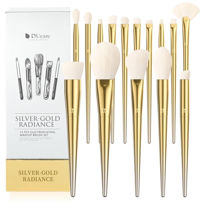 DUcare Professional 15-teiliges Make-up-Pinsel-Set, Foundation Blending Concealer Rouge Lidschatten Kontur Puderpinsel mit Reiseetui gold von Joom DACH