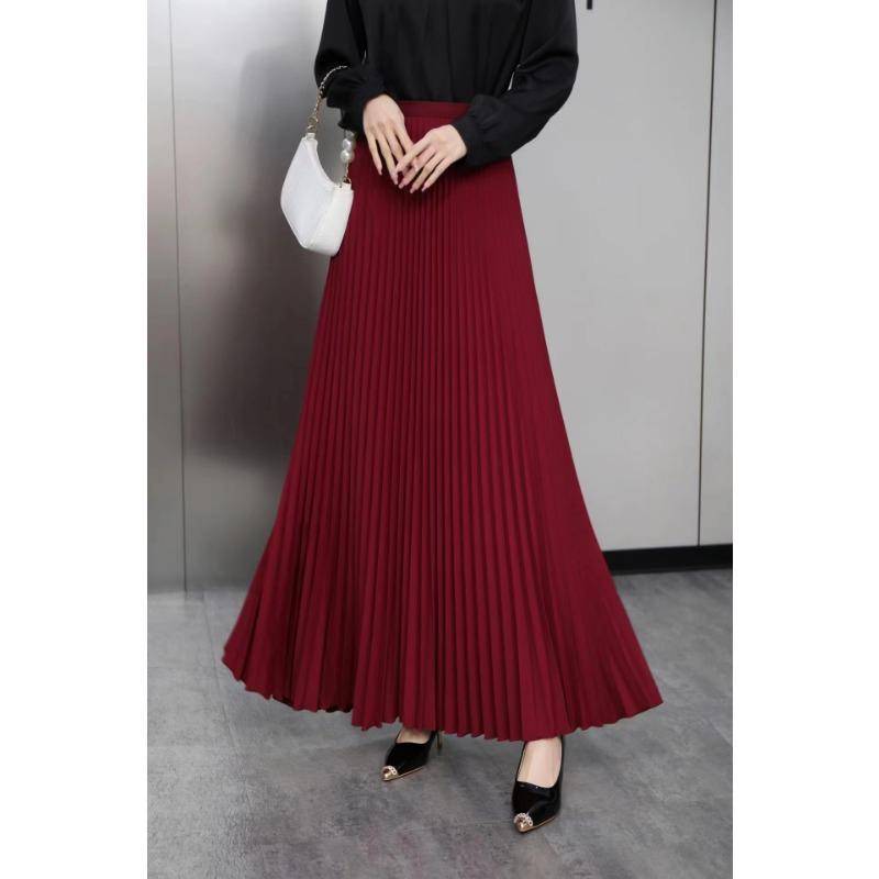 DX~~ Neue drapieren Faltenrock langer Rock Damen Frühjahr neue hoch taillierte drapierte Rock Frühling und Herbst Farbe Rock One size bordeaux von Joom DACH